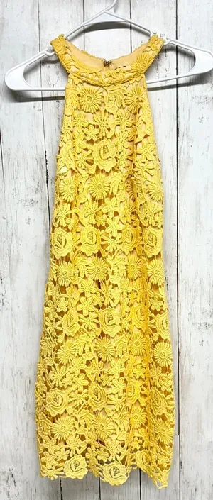 Lulus‎ Dress Women Medium Love Poem Canary Yellow Lace Overlay Sleeveless Mini thumbnail 1