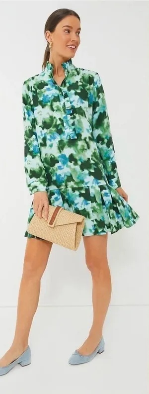 Tuckernuck Deep Lagoon Tate Mini Dress XS NWT Green Blue Floral Shirt Dress thumbnail 1