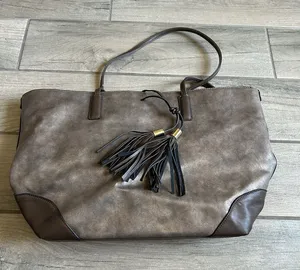 Women's Taupe Tote Bag with Tassel Accent thumbnail 1