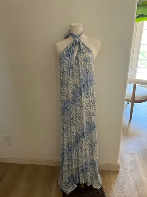 ELAN Stripe Halter Maxi Dress - Blue Sahara, Large, NWOT thumbnail 8