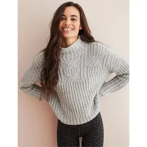 ✨AERIE Cable Mock Neck Laine Wool Grey Sz Medium Sweater✨ thumbnail 2