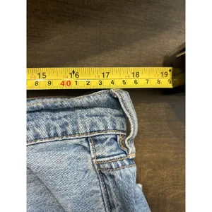 American Eagle Super High Rise Baggy Wide Leg Jeans Blue Raw Hem Size 12 Regular thumbnail 6