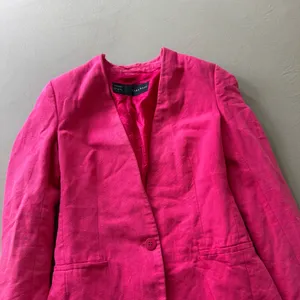 Zara hot pink collarless linen-blend blazer thumbnail 7