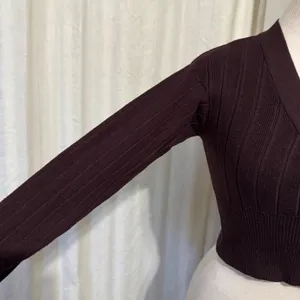 All The Ways Brown Ribbed Knit Cropped Cardigan V-Neck Stretcy Top‎ Women Size S thumbnail 3