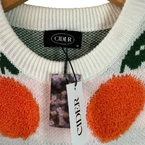 NWT Cider Whitey Orange Print Knit Sweater Novelty Fruit Cozy Pullover Size M thumbnail 4