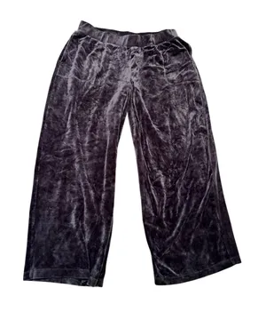 24/7 By Soma Women's Sz XL Cropped Wide Leg Lounge Pant Dark Gray Velour Pockets thumbnail 1