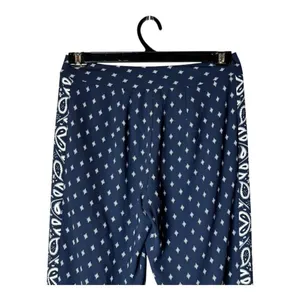 Cabi Pants Women 2 Navy Blue White Geometric Track‎ Star Flowy Wide Leg Trousers thumbnail 5