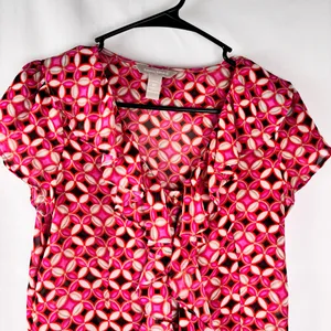 Banana Republic Ruffle Button Down Blouse XS Petite Geometric Print Semi-Sheer thumbnail 5