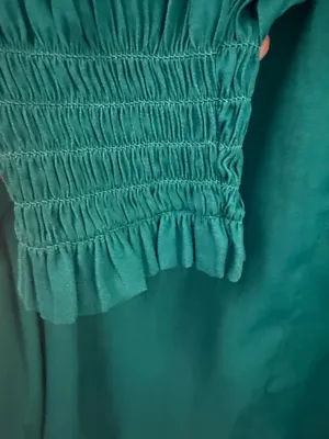 LOFT Emerald Green Ruffle-Neck Long Sleeve Blouse thumbnail 5