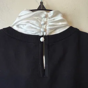 Cinq à Sept L Black White Tie Neck Sleeveless Knit Top Ruffle Luxury office core thumbnail 3