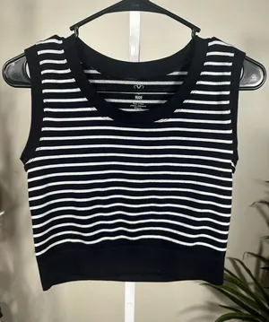 X327. Aura Black & White Striped Sleeveless Ribbed Crop Top thumbnail 1