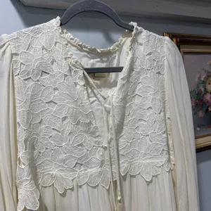 Anthropologie Ivory Lace Mini Dress‎ Large Boho Bridal Cottagecore Honeymoon thumbnail 3