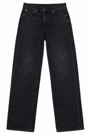 American Eagle Super High Rise Baggy Straight Jeans Womens 2 Long Denim Black thumbnail 1