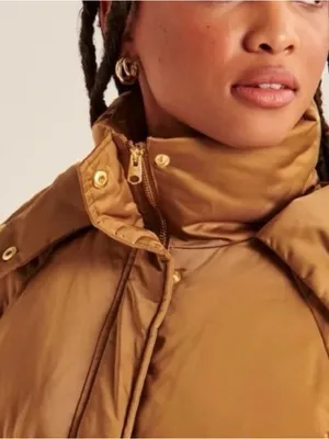 Abercrombie & Fitch Ultra Mid Puffer Jacket S Gold Hooded Après Ski Y2K Gorpcore thumbnail 4