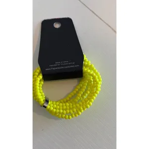 Paparazzi Neon Yellow 5-Strand Seed Bead Stretch Bracelet Silver Bar Accent thumbnail 4