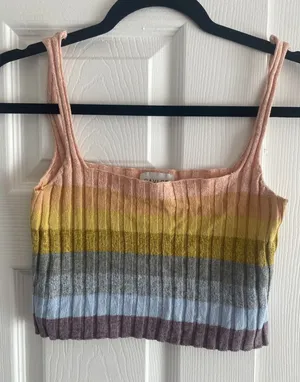 Saylor Striped‎ Ribbed Knit Tank Womens Multicolor Boho Summer Crop Top Size XS thumbnail 1