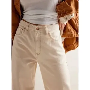 Free People We The Free Tinsley‎ Baggy Mid Rise Straight Leg Jeans Cream 33 NWOT thumbnail 3