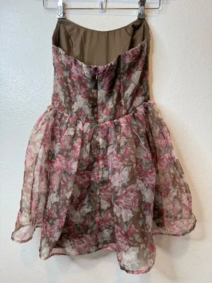 Storia Strapless Sweetheart Corset Top Puff Babydoll Dress in Fall Rose Size S thumbnail 4