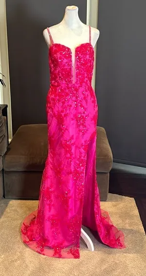 Women’s Pink Mermaid Fit Prom Party Dress Sparkly Sequins Lace Up Back Size 6 thumbnail 1