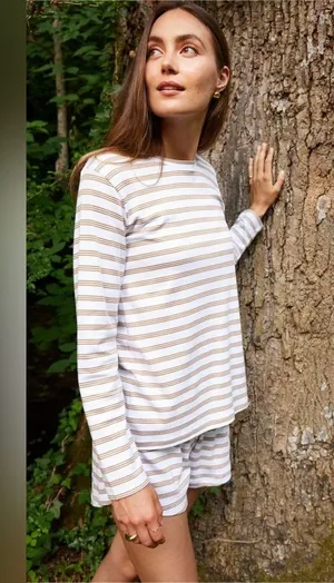 LAKE Pima Long Sleeve Weekend Pajama Shirt in Bark thumbnail 1