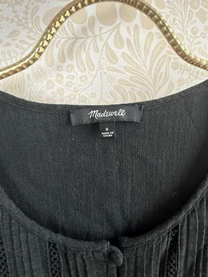 Madewell Black Pleated Button-Front Mini Dress - Size - Small thumbnail 8