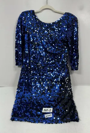 Womans Excellent Blaoue Label Sequin Bodycon Mini Dress Small Blue 3/4 Sleeves thumbnail 1