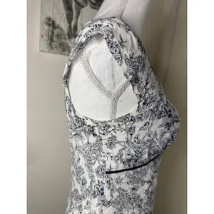 Ann Taylor LOFT Floral Midi Dress Black White V-Neck Cap Sleeve Empire Waist Size 6 Silk thumbnail 5