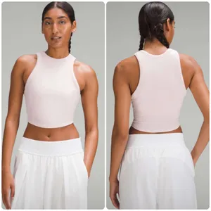 Lululemon Womens Flush Pink Hold Tight Ribbed Athleisure Lounge Cropped Tank Top thumbnail 2