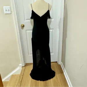 Aidan Mattox Black Sleeveless Crepe Pleated Chiffon Formal High Low Dress Size 2 thumbnail 3