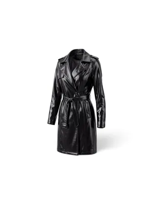 INC Glossy Black Patent Leather Belted Midi Trench Coat Goth Glam witchy 90s y2k thumbnail 2