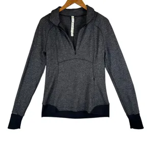 Lululemon Rest Less 1/4 Zip Pullover Black White Thumbholes Size 10 thumbnail 1