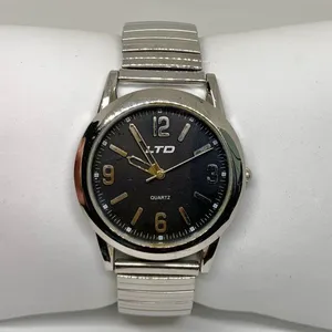 Ltd silver tone black dial quartz analog watch 35mm stretch band 6.5” running thumbnail 1