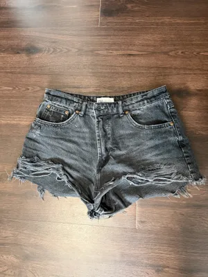 Zara Black Distressed Denim Shorts thumbnail 2