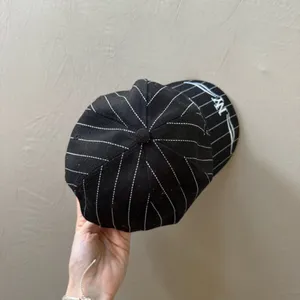 Embroidered Pinstriped New York Cap Black thumbnail 5