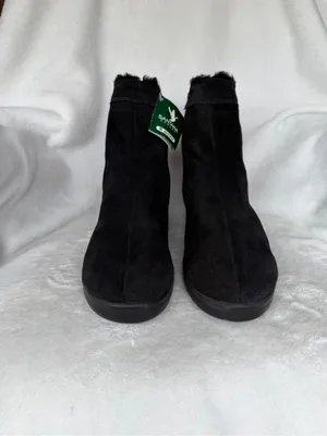 Santana Canada Black Suede Faux-Fur Trim Ankle Boots New thumbnail 3