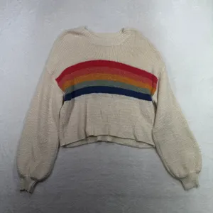 American Eagle Medium Sweater Rainbow Stripe Cropped Balloon Sleeve Oversized thumbnail 4