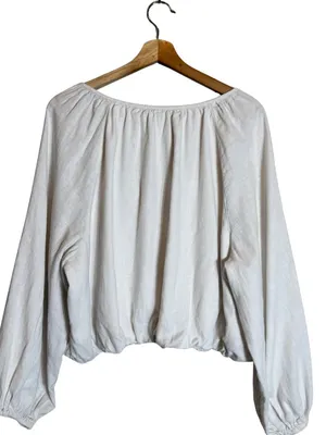 Abercrombie & Fitch x Tia Booth Linen-Blend Peasant Bubble Top Women's XL White thumbnail 3