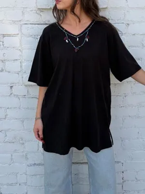 Vintage black beaded oversized t-shirt sz XL #fairycore #whimsygoth thumbnail 2