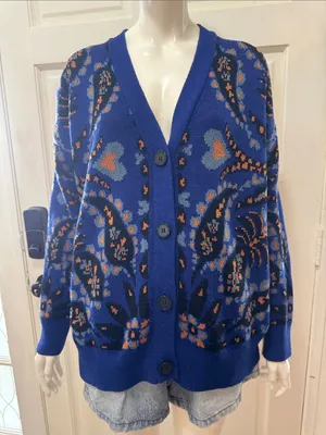 Farm Rio Toucans Scarf Mixed Prints Knit Long Sleeve Cardigan Size Small thumbnail 4