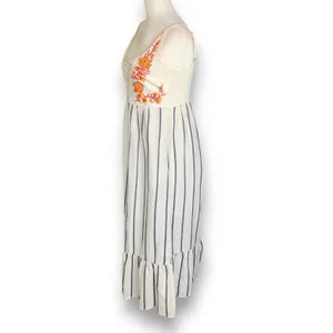 Melloday Embroidered Floral‎ Striped Sundress Ruffle Hem Strapless Boho Summer thumbnail 8