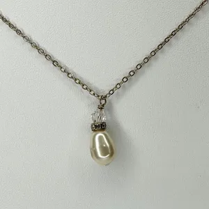 Faux Pearl Rhinestone Pendant Silver Tone Necklace 18-19" ✨ thumbnail 4