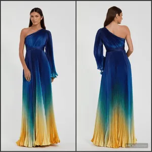 MAC DUGGAL 49903 Blue Ombre Pleated Charmeuse One-Shoulder Gown Dress 4 Flaws thumbnail 2