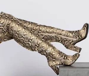Thigh High Snakeskin Print Boots Women’s Size 6.5 EUC block heel almond toe thumbnail 1