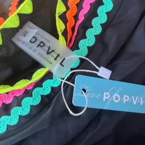 NWT Popvil Black/Neon Scallop Trim High Waisted Tie Side Bikini Set Large thumbnail 8