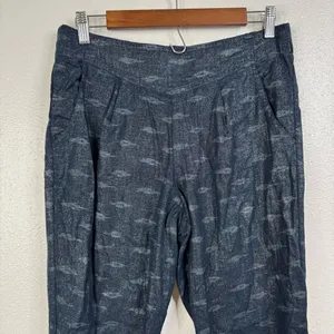 Free People Linen Blend Metallic Navy‎ Ikat Pattern Pants Size Small thumbnail 3