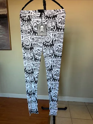 NWT White & Black Melting Monsters Leggings size L‎ thumbnail 2