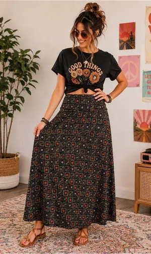 LuLaRoe Vintage Geometric Square Print Maxi Dress XL Black Red Green Blue Short Sleeve thumbnail 1
