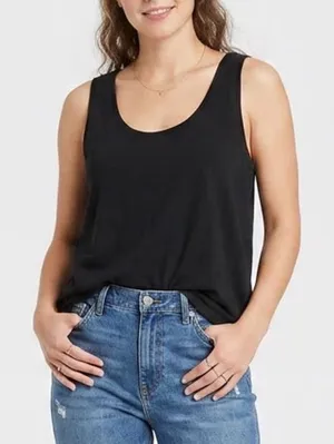 A New Day Crop Tank Top Women Large Black Knitted Round Neck Wide Strap Pullover thumbnail 1