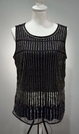 CLEARANCE! Black WHBM Beaded Sleeveless Top Size L NWT thumbnail 1