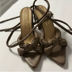ZAGA Handcrafted Brown Leather Lace-Up Puffy Knot Strappy Heels - Size 38 thumbnail 9